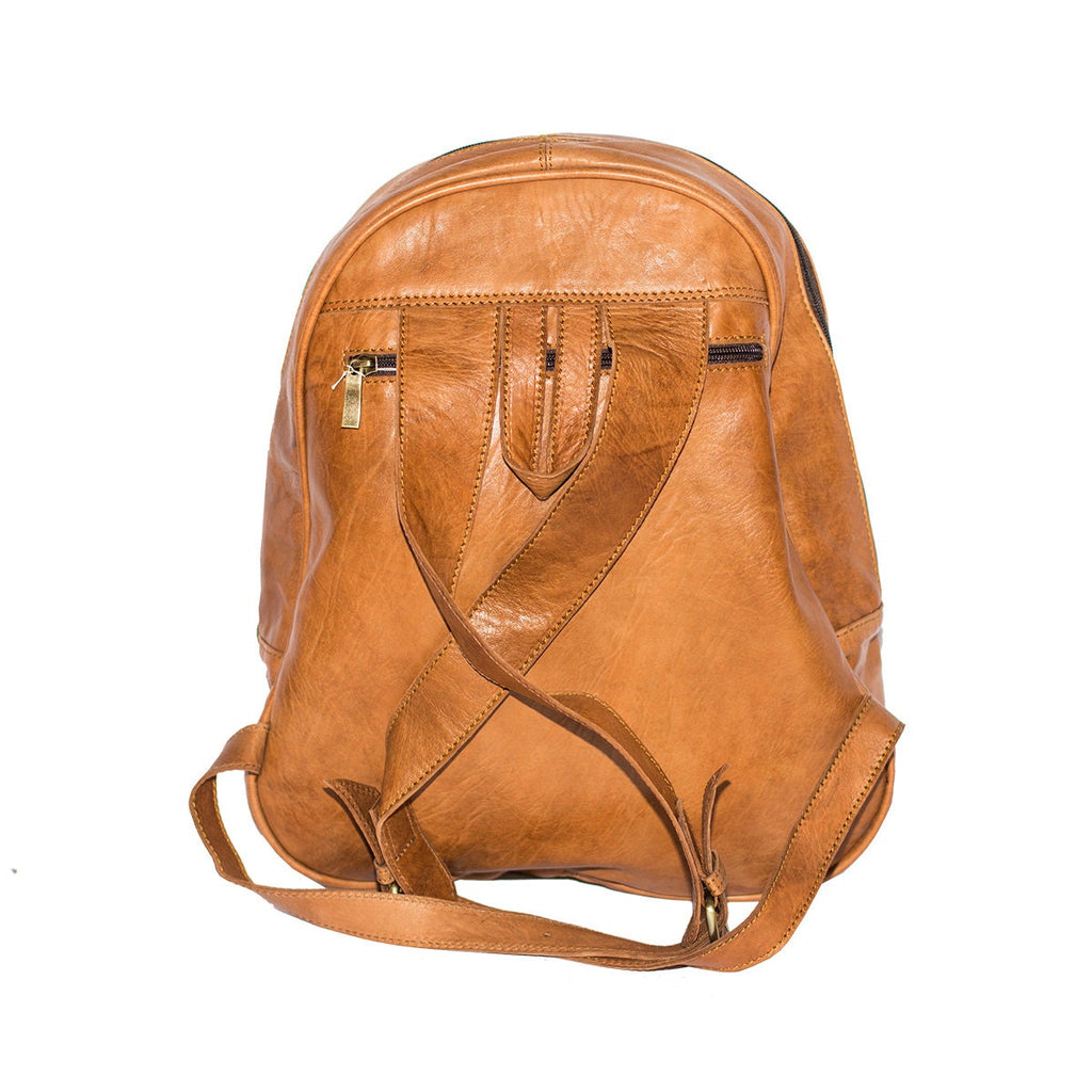 Leather Backpack In Tan Retro Style