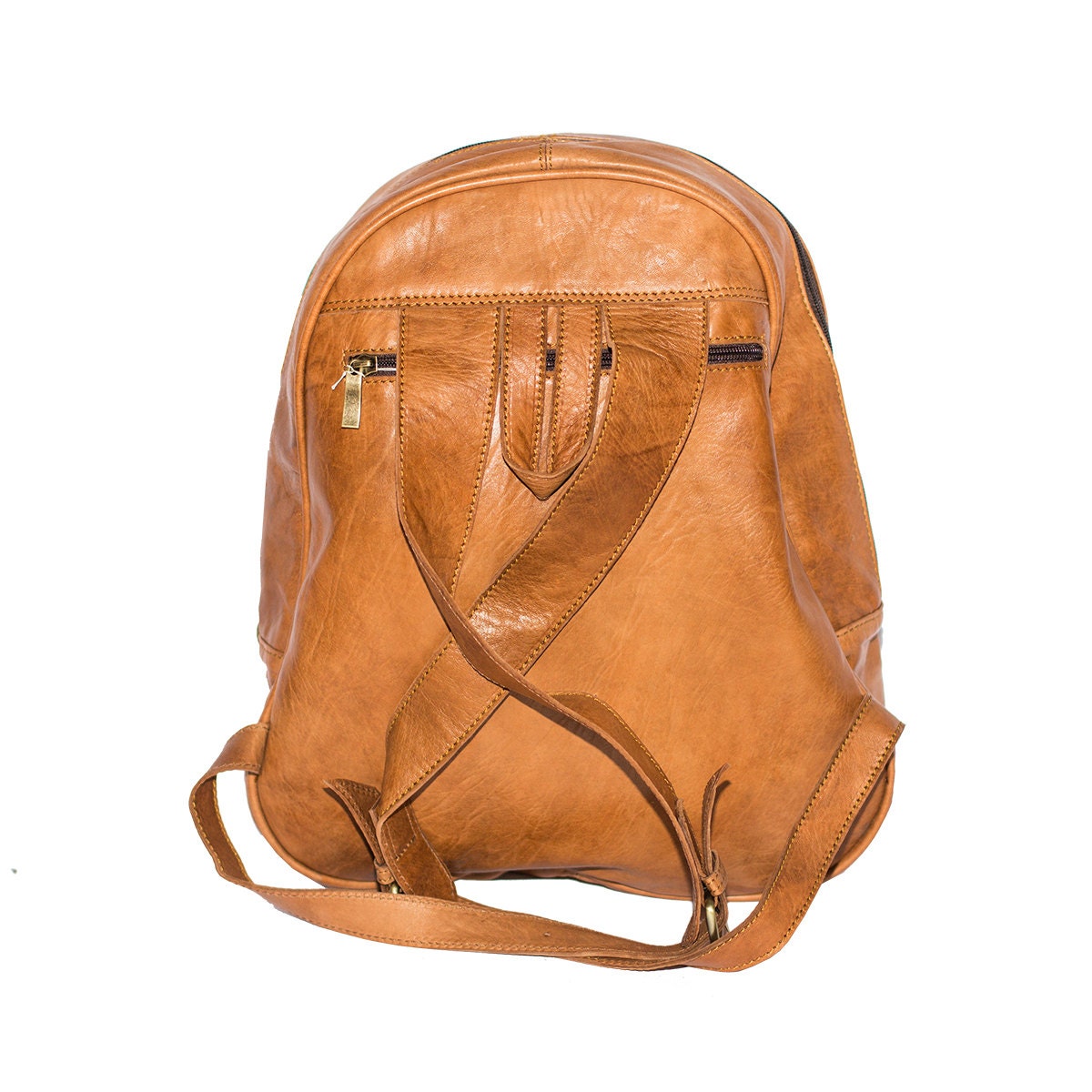 Leather Backpack In Tan Retro Style