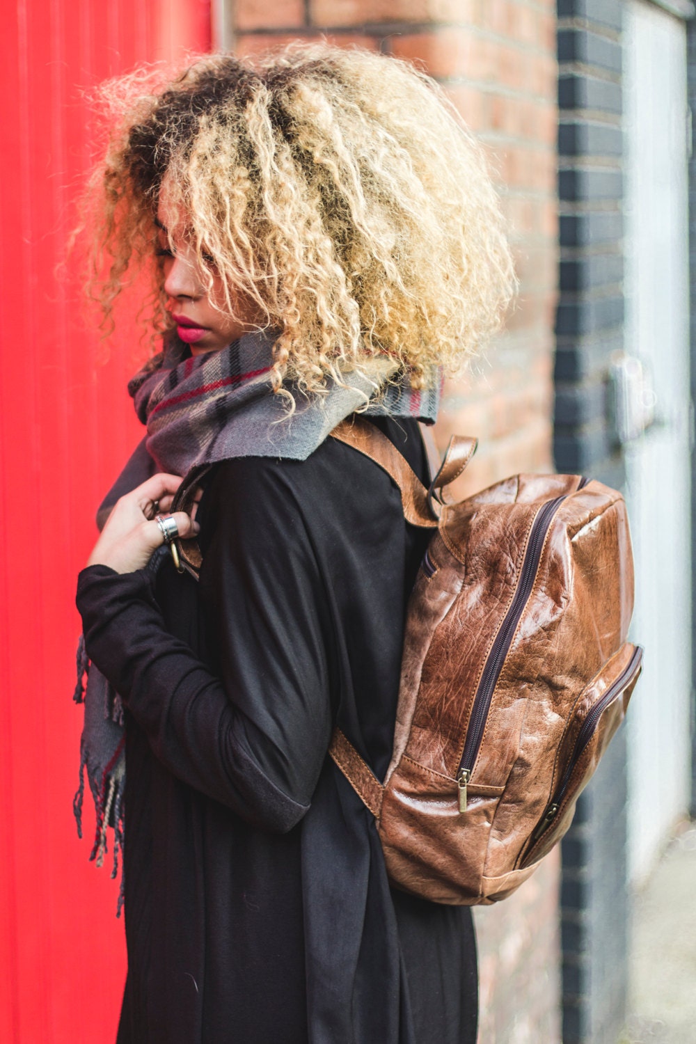 Stressed Brown Leather Backpack Retro Style