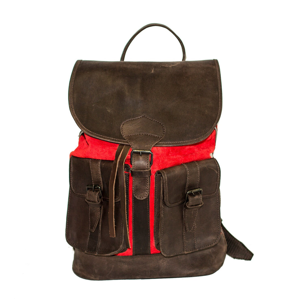 Red Suede and Leather Rucksack Backpack Premium