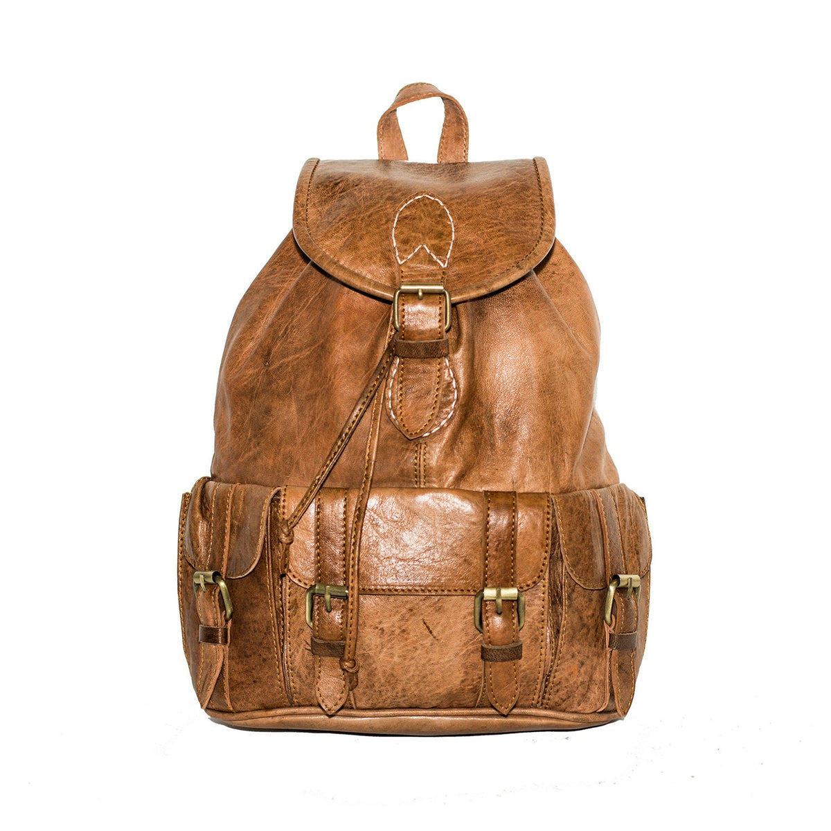 80's Festival Stressed Brown Rucksack (Medium: 3 Outside Pockets)