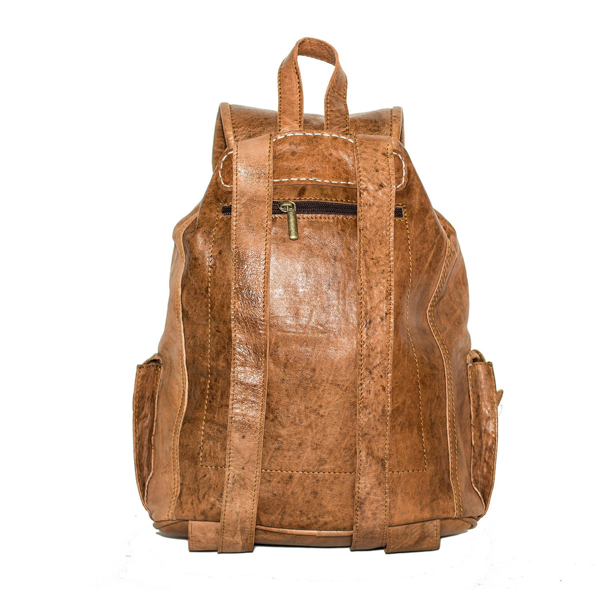 80's Festival Stressed Brown Rucksack (Medium: 3 Outside Pockets)
