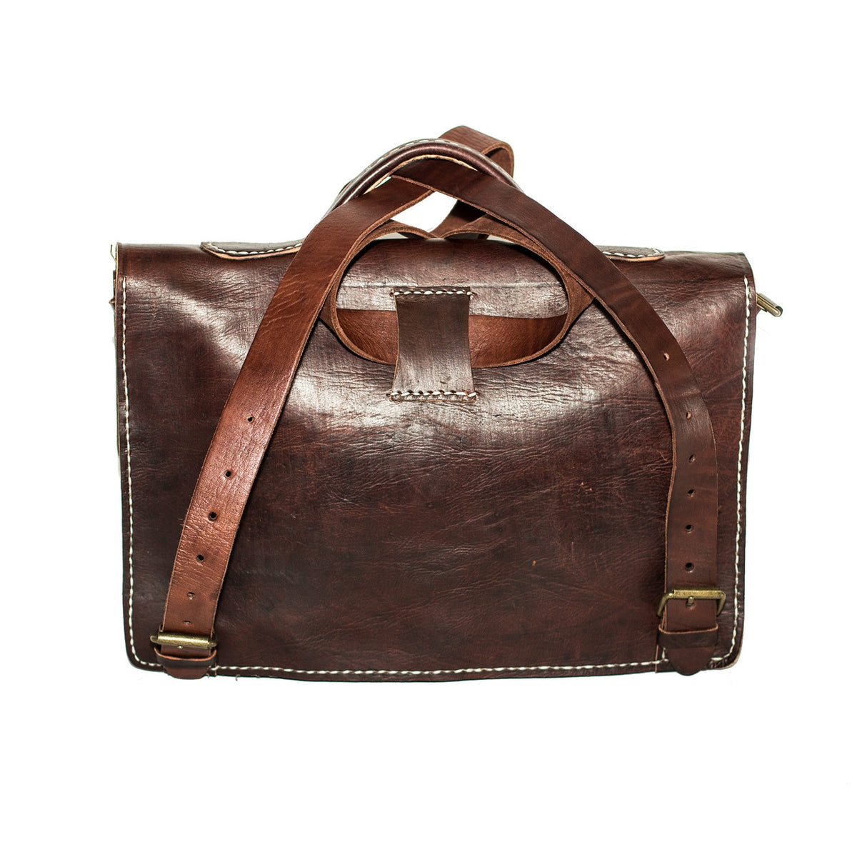 Moroccan Leather Satchel Backpack In Dark Brown