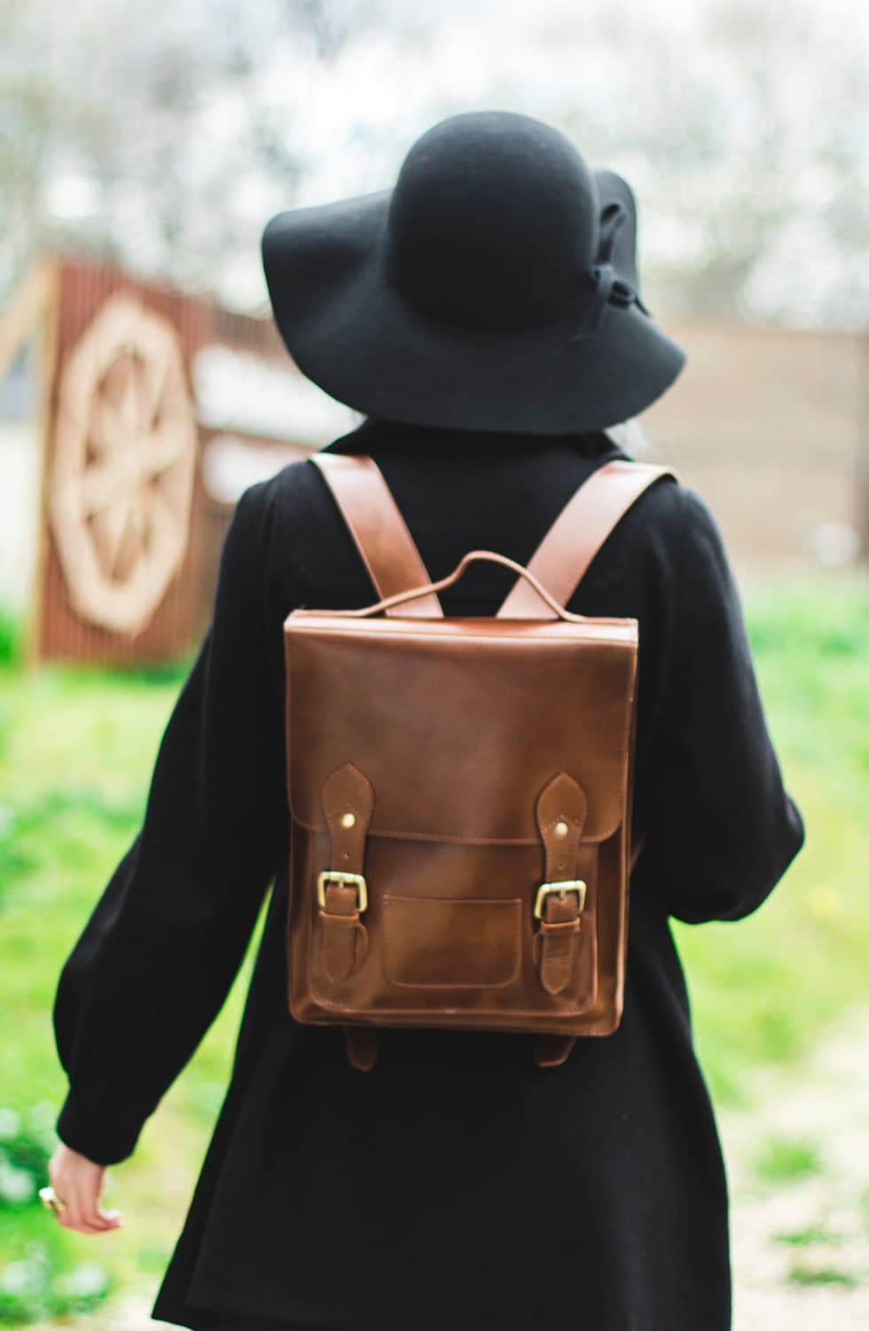Brown Leather Metropolitan Backpack With Flap