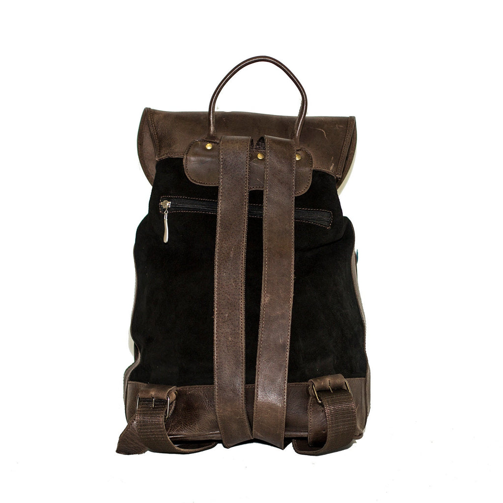 Black Suede and Leather Rucksack Backpack Premium