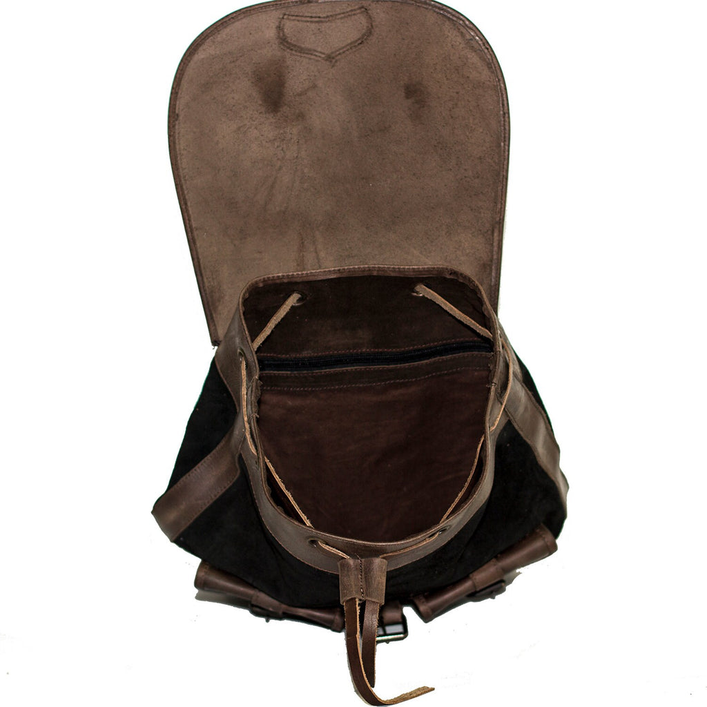 Black Suede and Leather Rucksack Backpack Premium